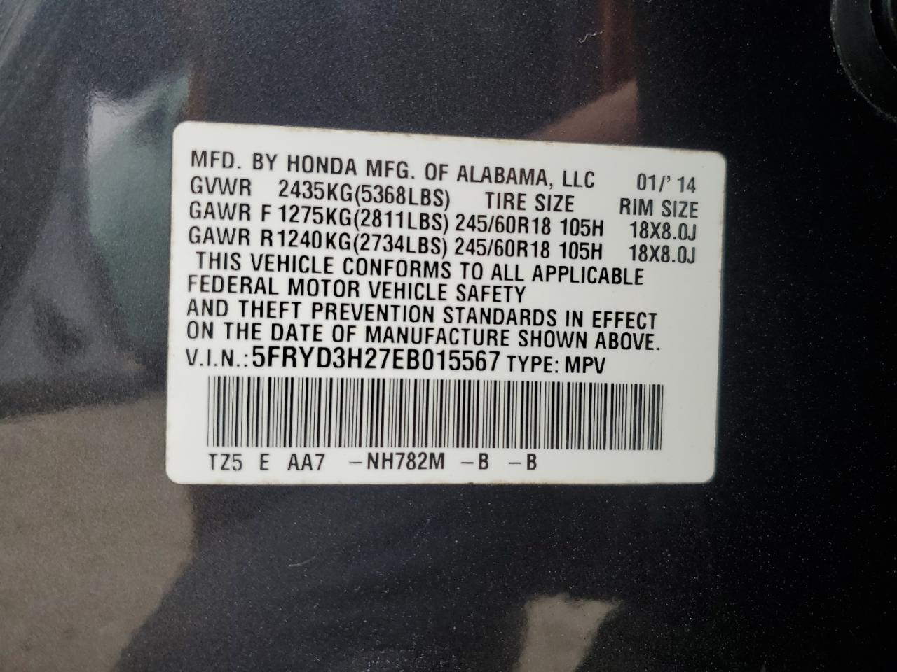 2014 Acura MDX VIN 5FRYD3H27EB015567 Copart auction photo, front end damage thumbnail 15