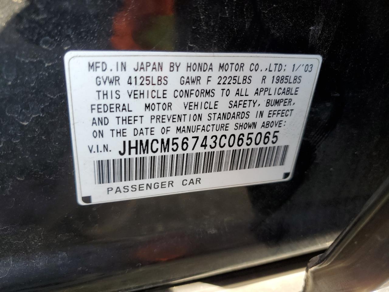 2003 Honda Accord VIN JHMCM56743C065065 Copart auction photo, rear end / front end damage thumbnail 12