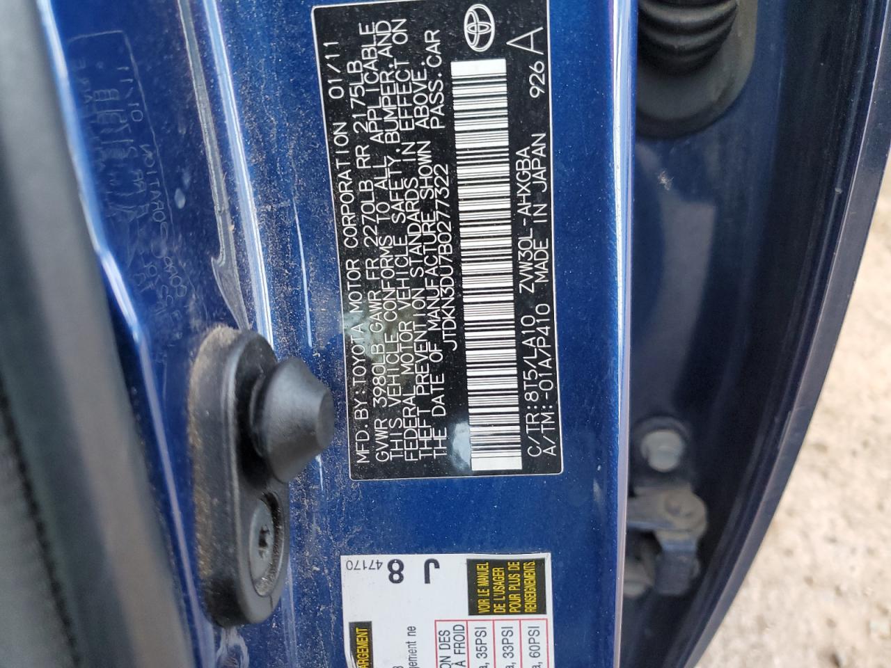 2011 Toyota Prius VIN JTDKN3DU7B0277322 Copart auction photo, front end damage thumbnail 13