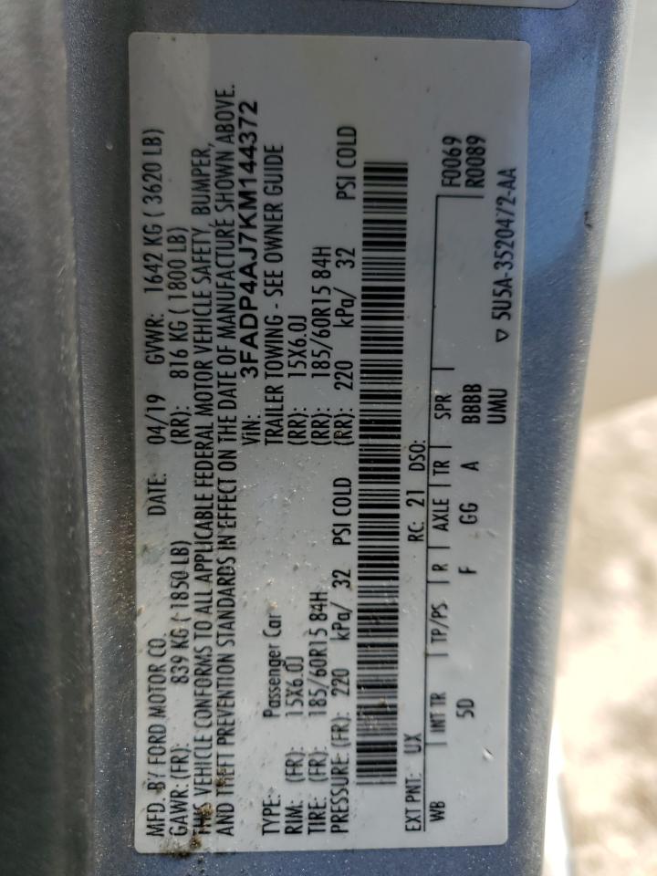 2019 Ford Fiesta VIN 3FADP4AJ7KM144372 Copart auction photo, front end damage thumbnail 14