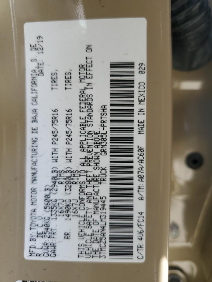 2020 Toyota Tacoma VIN 3TMCZ5AN4LM319445 Copart auction photo, minor dent/scratches damage thumbnail 14