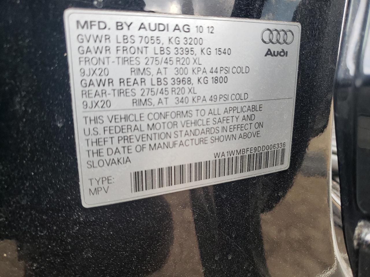 2013 Audi Q7 VIN WA1WMBFE9DD006336 Copart auction photo, front end damage thumbnail 15