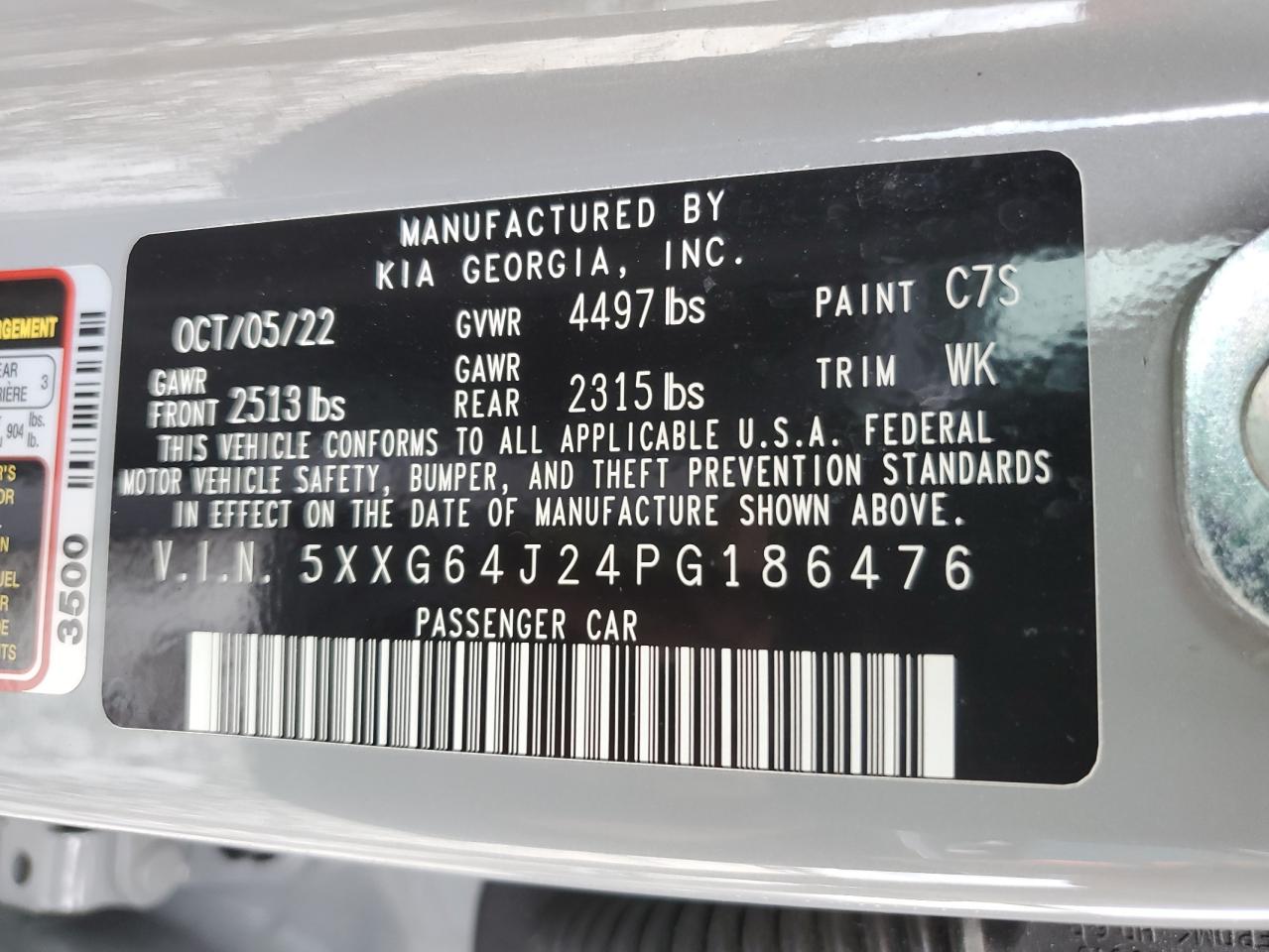2023 KIA K5 VIN 5XXG64J24PG186476 Copart auction photo, front end damage thumbnail 12