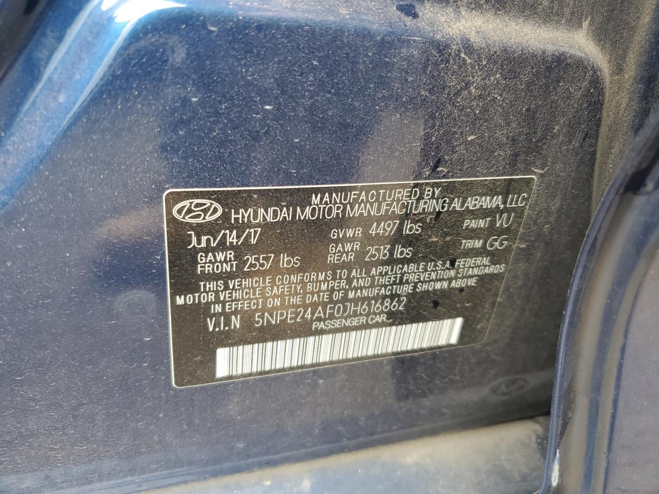 2018 Hyundai Sonata VIN 5NPE24AF0JH616862 Copart auction photo, vandalism damage thumbnail 14