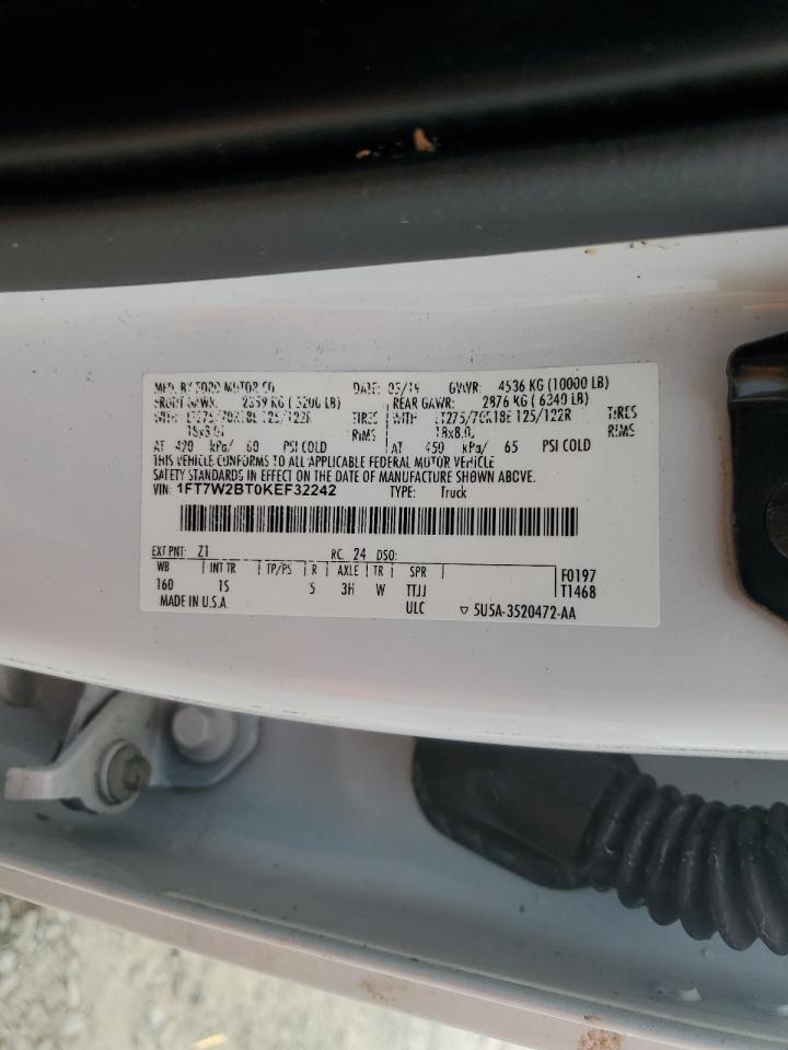 2019 Ford F250 VIN 1FT7W2BT0KEF32242 Copart auction photo, all over damage thumbnail 12