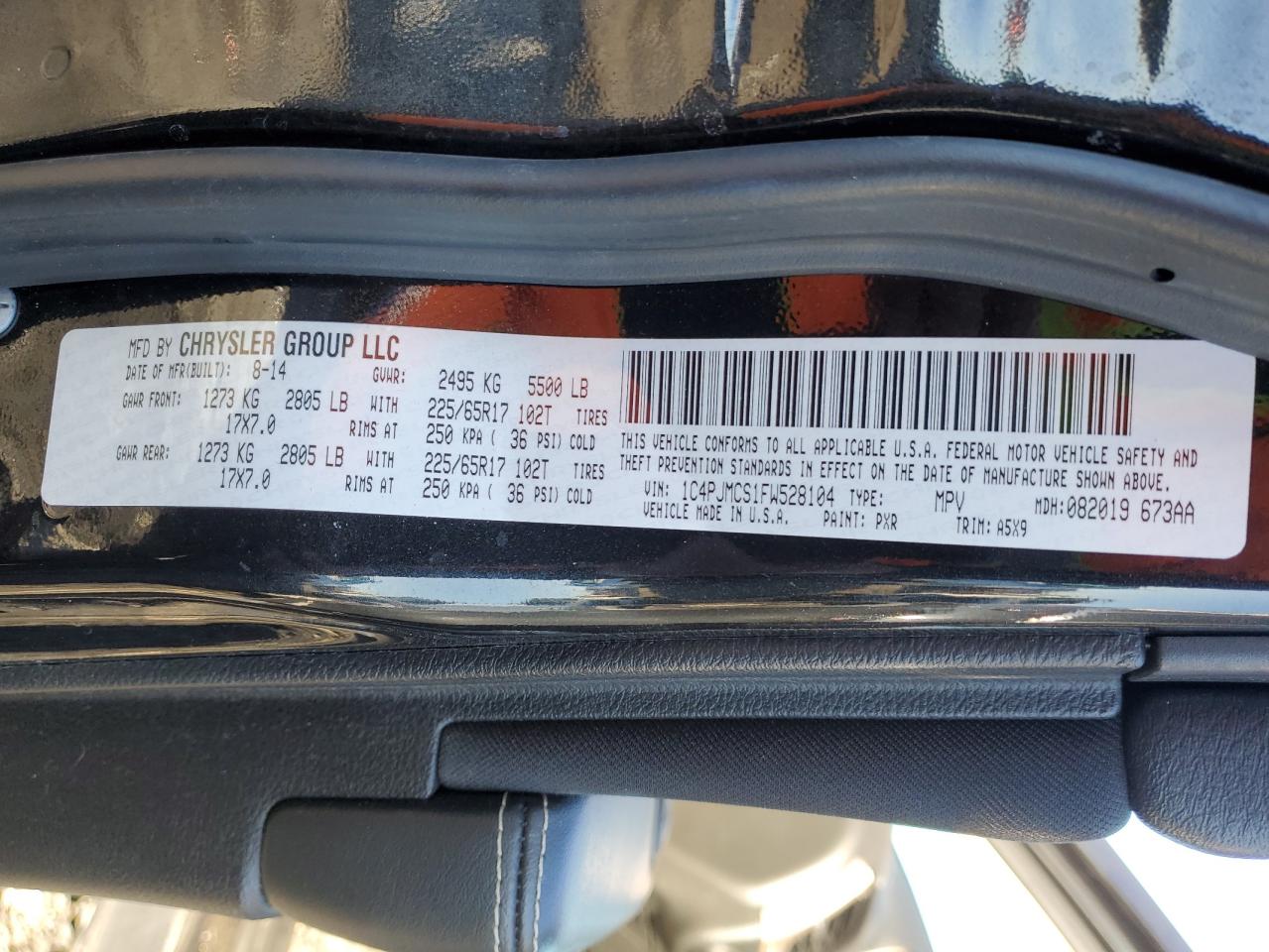2015 Jeep Grand Cherokee VIN 1C4PJMCS1FW528104 Copart auction photo, side / minor dent/scratches damage thumbnail 12