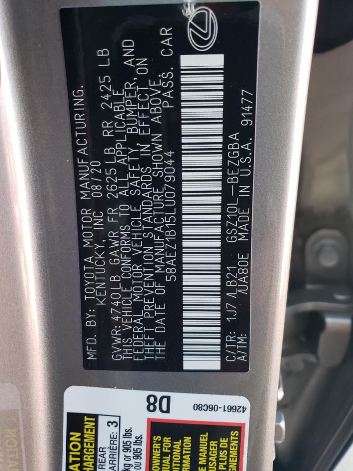 2020 Lexus ES VIN 58AEZ1B15LU079044 Copart auction photo, rear end damage thumbnail 14