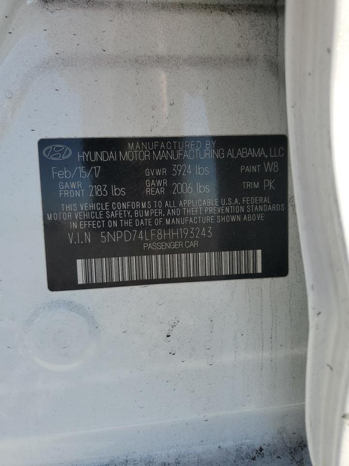 2017 Hyundai Elantra VIN 5NPD74LF8HH193243 Copart auction photo, front end damage thumbnail 14
