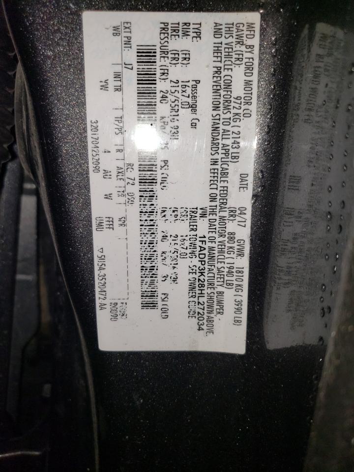 2017 Ford Focus VIN 1FADP3K28HL272034 Copart auction photo, all over damage thumbnail 12