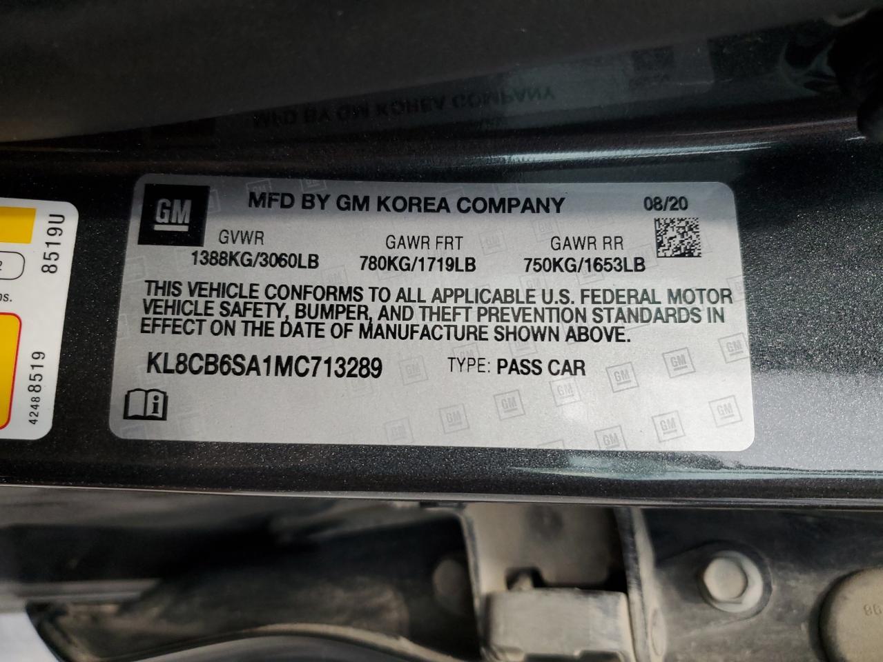 2021 Chevrolet Spark VIN KL8CB6SA1MC713289 Copart auction photo, front end / side damage thumbnail 12