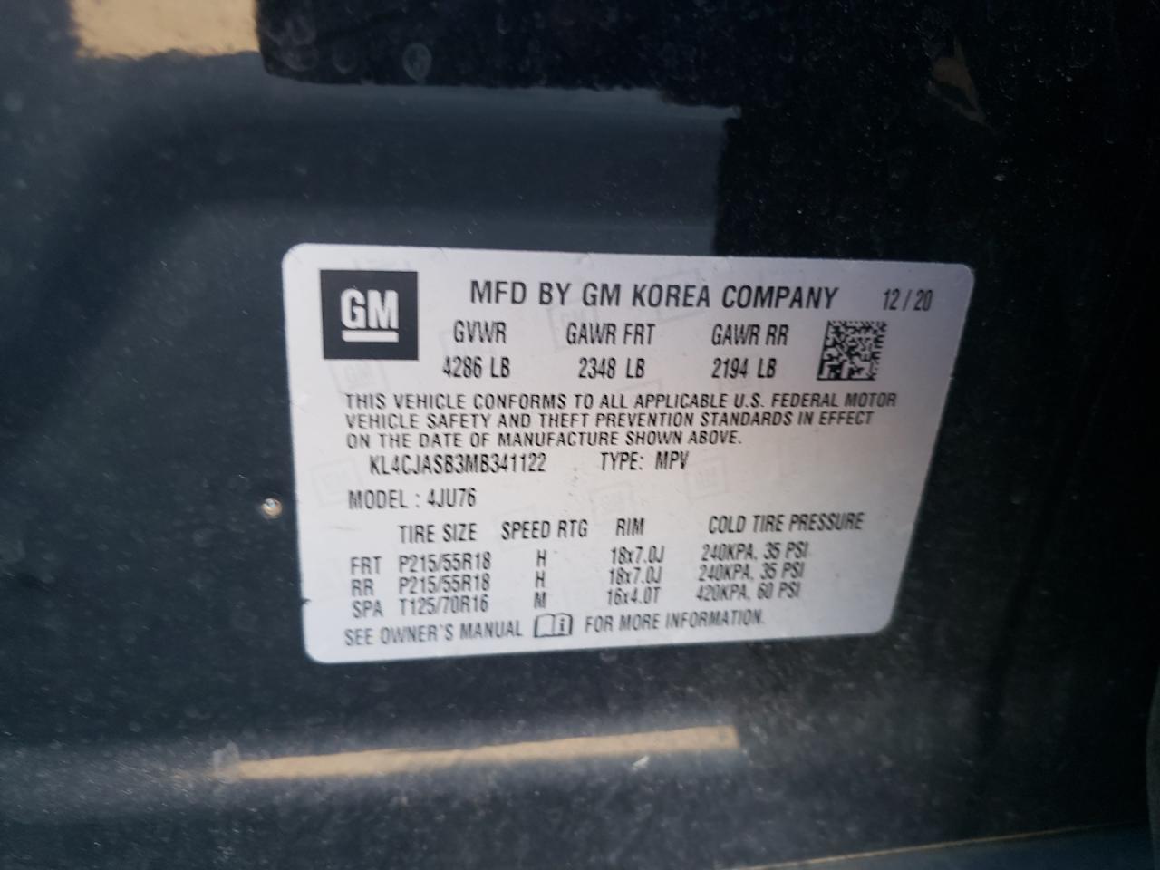 2021 Buick Encore VIN KL4CJASB3MB341122 Copart auction photo, front end damage thumbnail 15