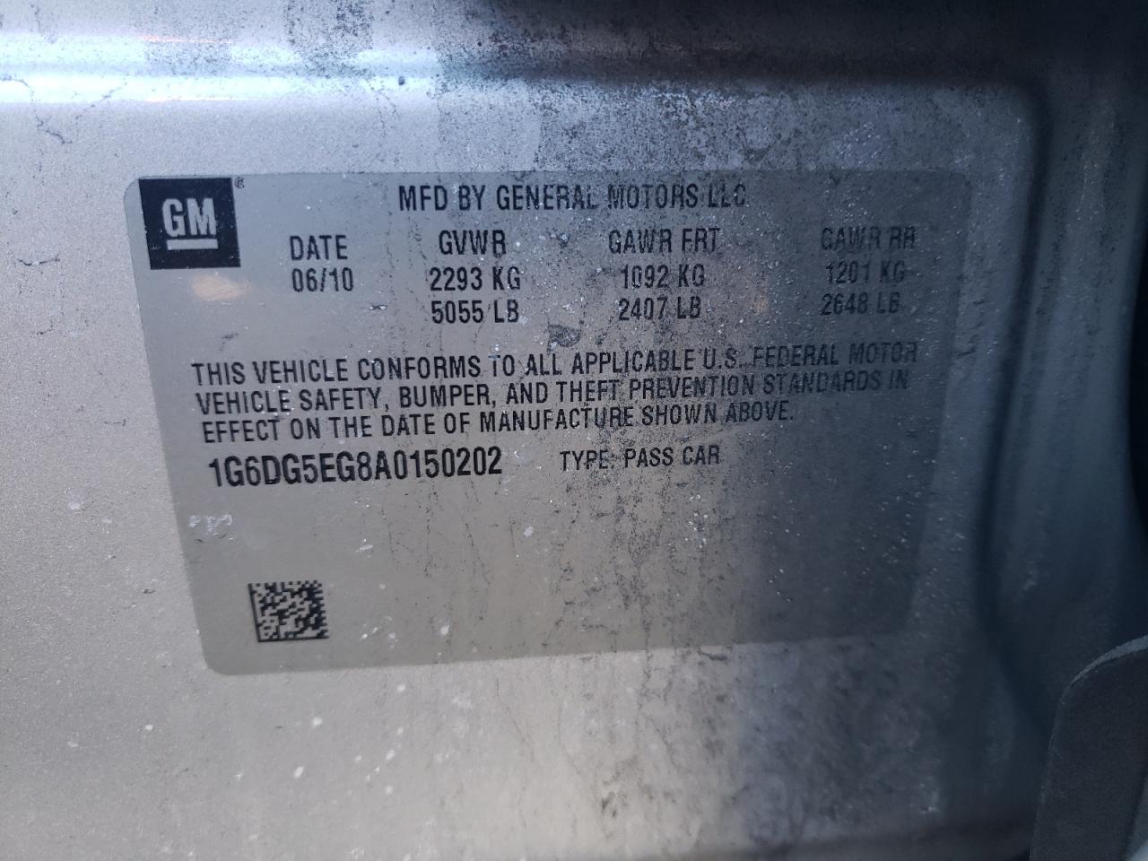 2010 Cadillac CTS VIN 1G6DG5EG8A0150202 Copart auction photo, rear end / front end damage thumbnail 14