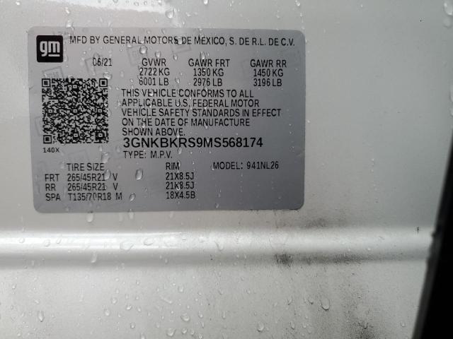 2021 Chevrolet Blazer VIN 3GNKBKRS9MS568174 Copart auction photo, side damage thumbnail 12