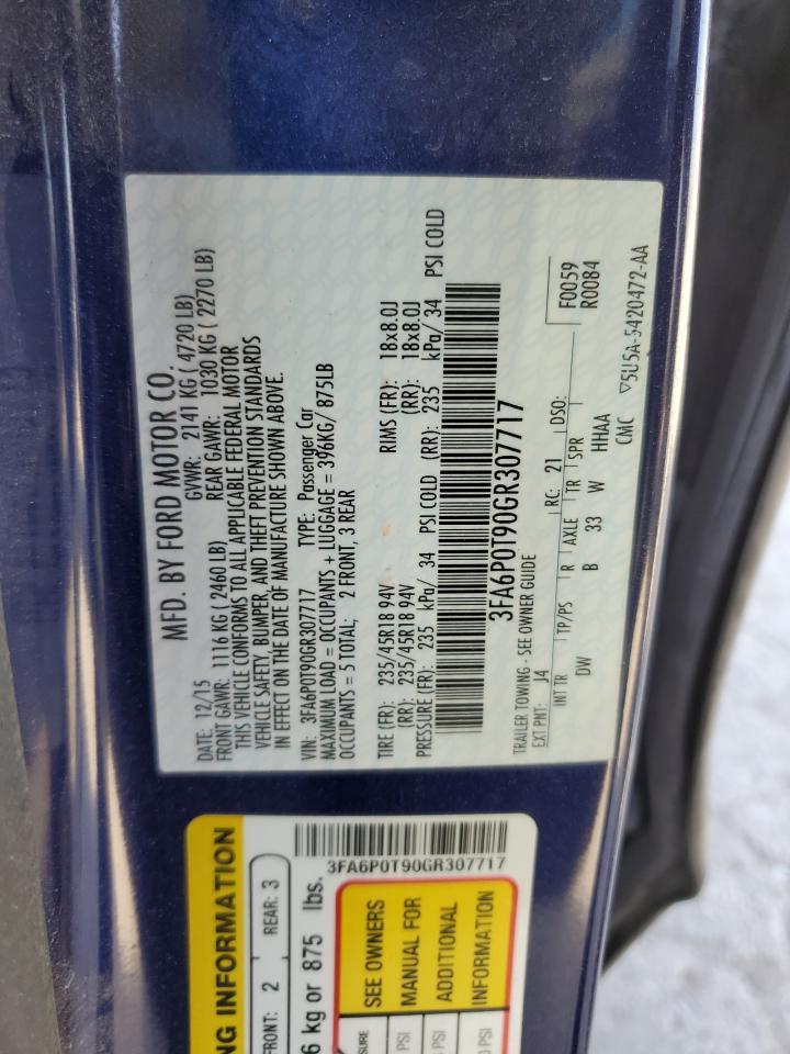 2016 Ford Fusion VIN 3FA6P0T90GR307717 Copart auction photo, front end damage thumbnail 12