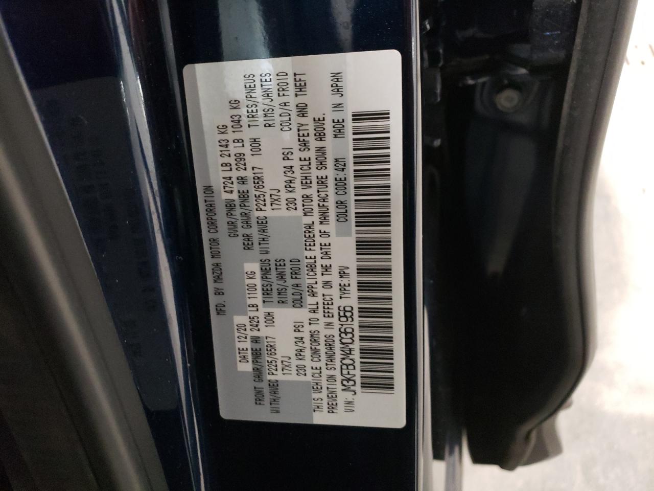 2021 Mazda CX-5 VIN JM3KFBCM4M0361956 Copart auction photo, hail damage thumbnail 13