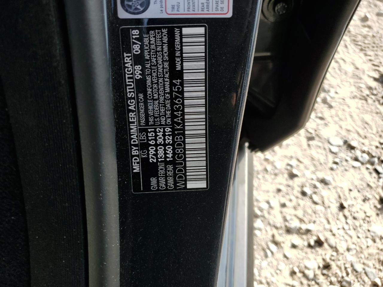2019 Mercedes-Benz S-klasse VIN WDDUG8DB1KA436754 Copart auction photo, side damage thumbnail 12