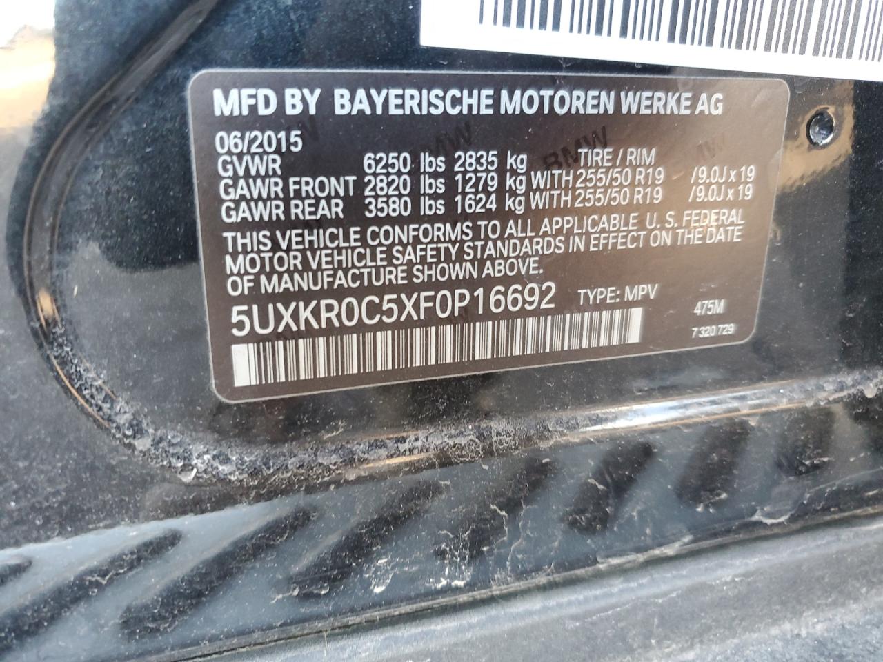 2015 BMW X5 VIN 5UXKR0C5XF0P16692 Copart auction photo, front end / minor dent/scratches damage thumbnail 13