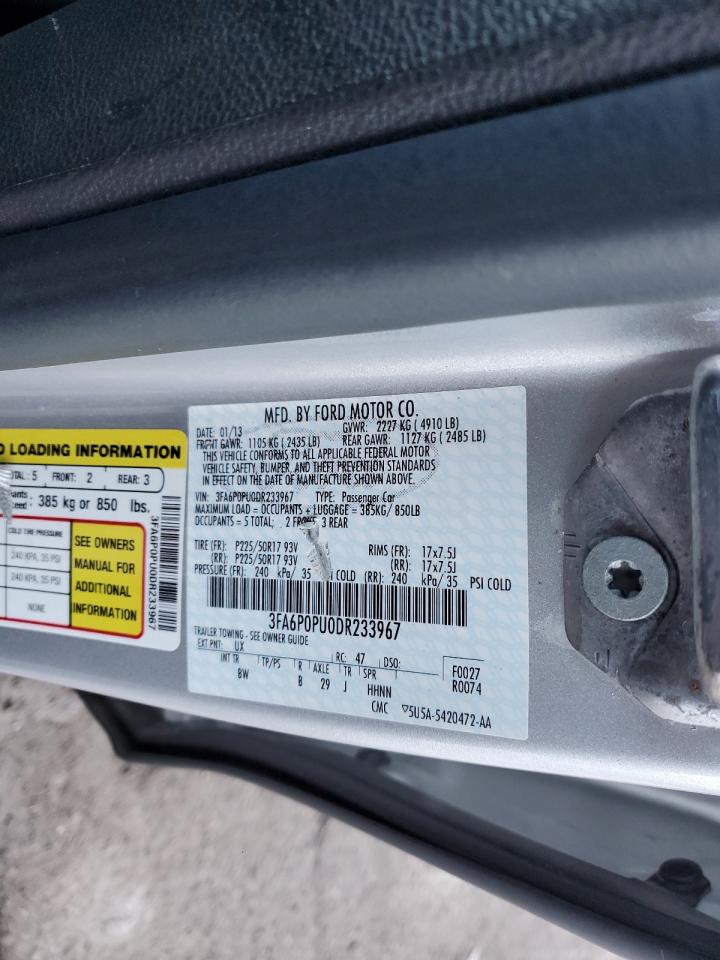 2013 Ford Fusion VIN 3FA6P0PU0DR233967 Copart auction photo, side / front end damage thumbnail 12
