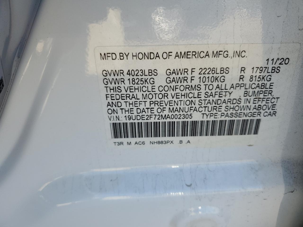 2021 Acura ILX VIN 19UDE2F72MA002305 Copart auction photo, front end damage thumbnail 12