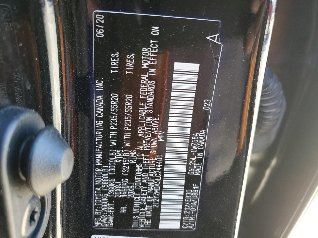 2020 Lexus RX VIN 2T2YZMDA5LC244400 Copart auction photo, front end / rear end damage thumbnail 14