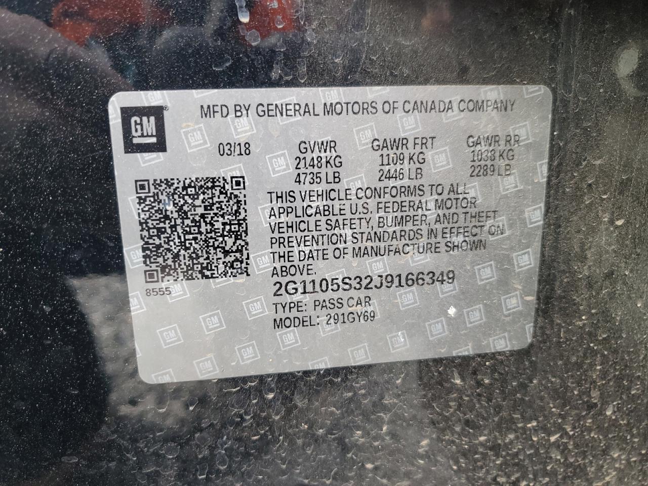 2018 Chevrolet Impala VIN 2G1105S32J9166349 Copart auction photo, all over damage thumbnail 14