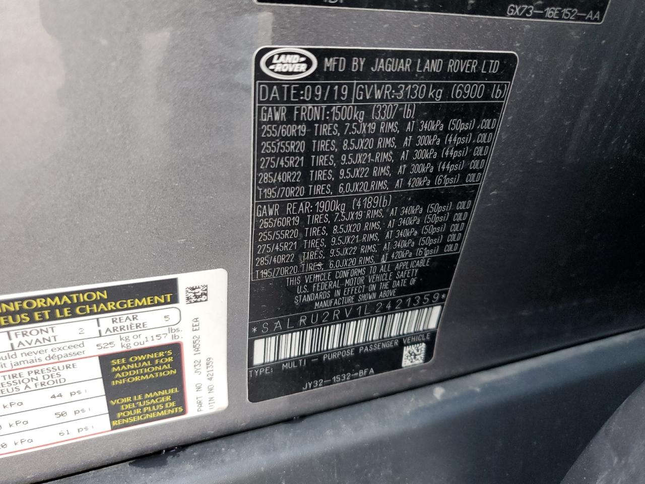 2020 Land Rover Discovery VIN SALRU2RV1L2421359 Copart auction photo, front end damage thumbnail 13