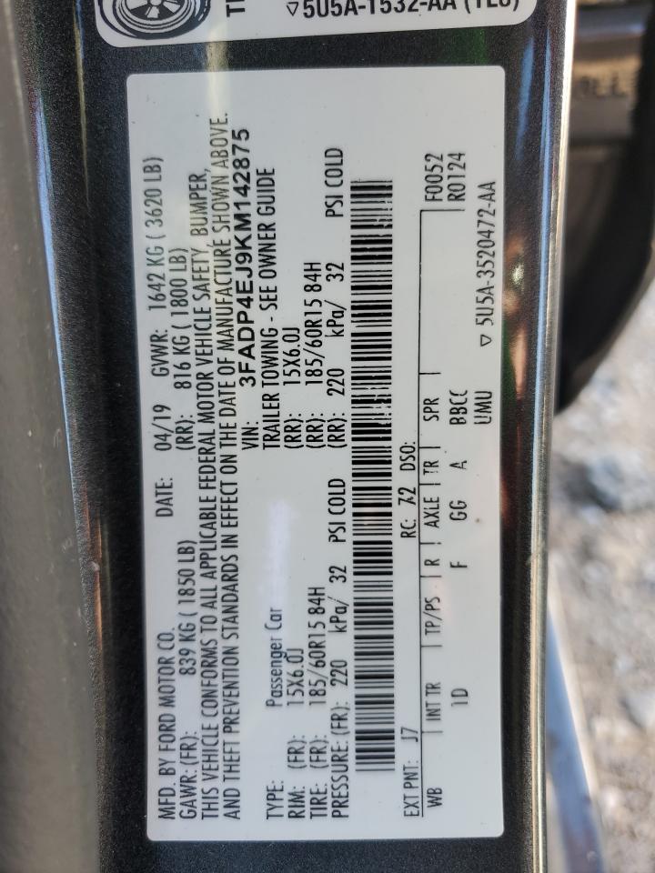 2019 Ford Fiesta VIN 3FADP4EJ9KM142875 Copart auction photo, front end damage thumbnail 12