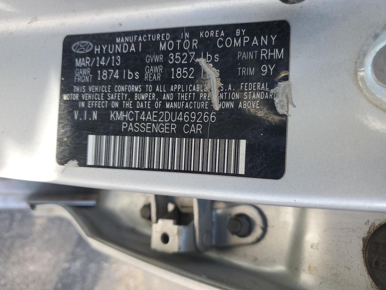 2013 Hyundai Accent VIN KMHCT4AE2DU469266 Copart auction photo, front end / side damage thumbnail 12