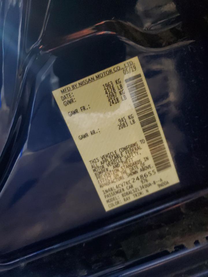 2019 Nissan Altima VIN 1N4BL4CV7KC248655 Copart auction photo, all over / minor dent/scratches damage thumbnail 12