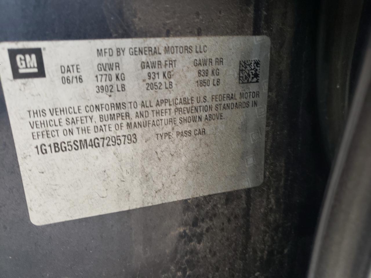 2016 Chevrolet Cruze VIN 1G1BG5SM4G7295793 Copart auction photo, front end damage thumbnail 13