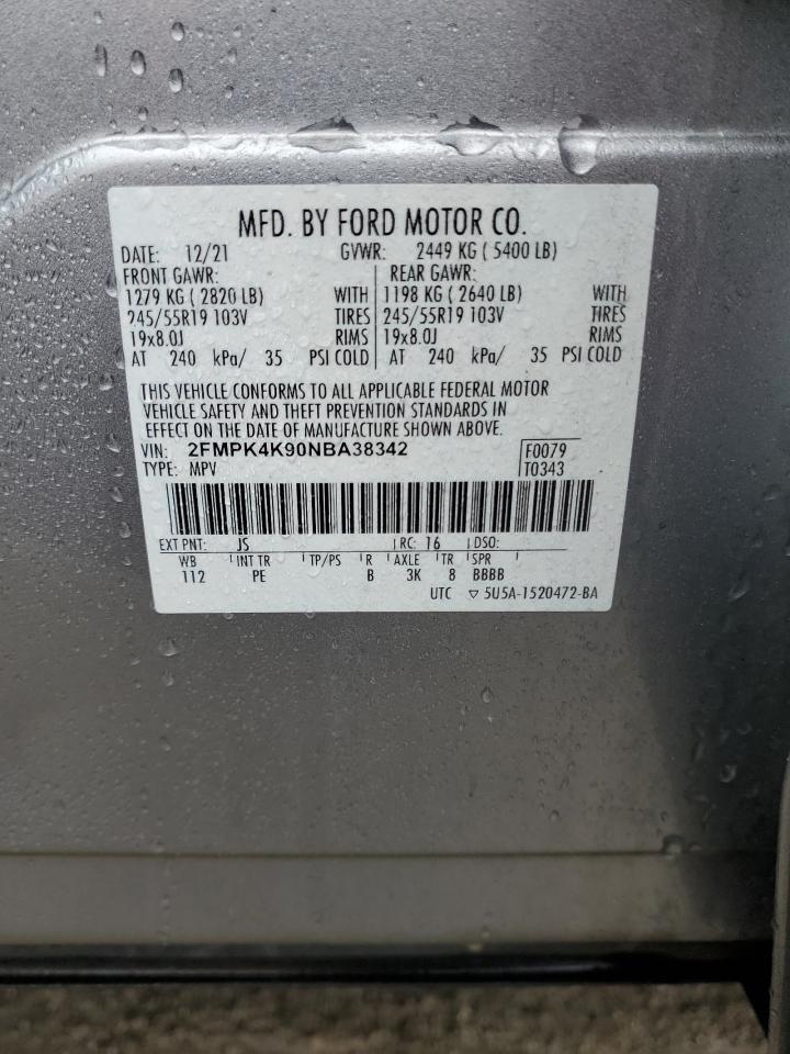 2022 Ford Edge VIN 2FMPK4K90NBA38342 Copart auction photo, mechanical damage thumbnail 13