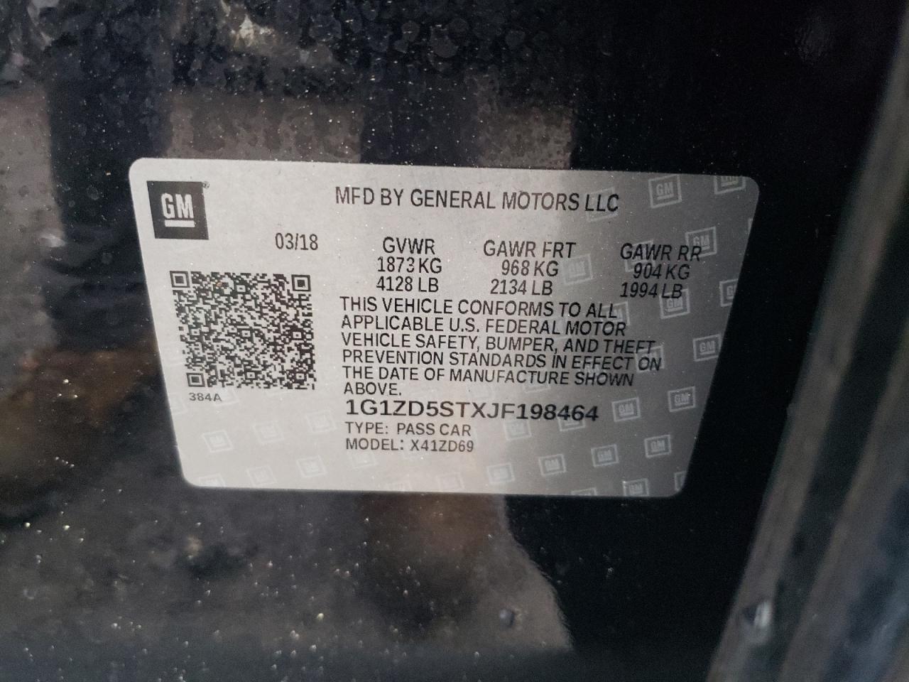 2018 Chevrolet Malibu VIN 1G1ZD5STXJF198464 Copart auction photo, side / rear end damage thumbnail 12