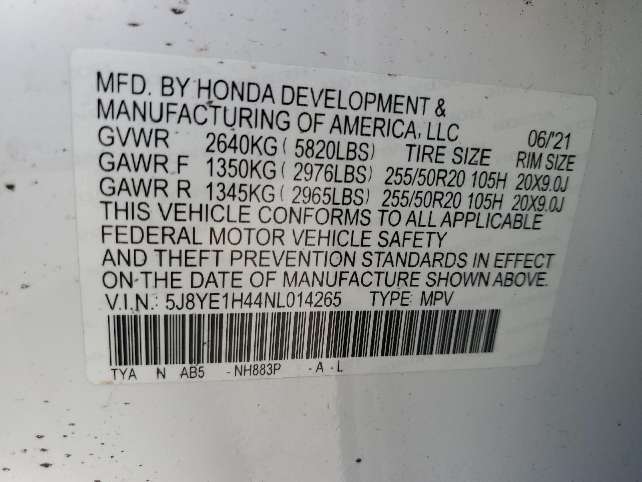 2022 Acura MDX VIN 5J8YE1H44NL014265 Copart auction photo, front end / minor dent/scratches damage thumbnail 13