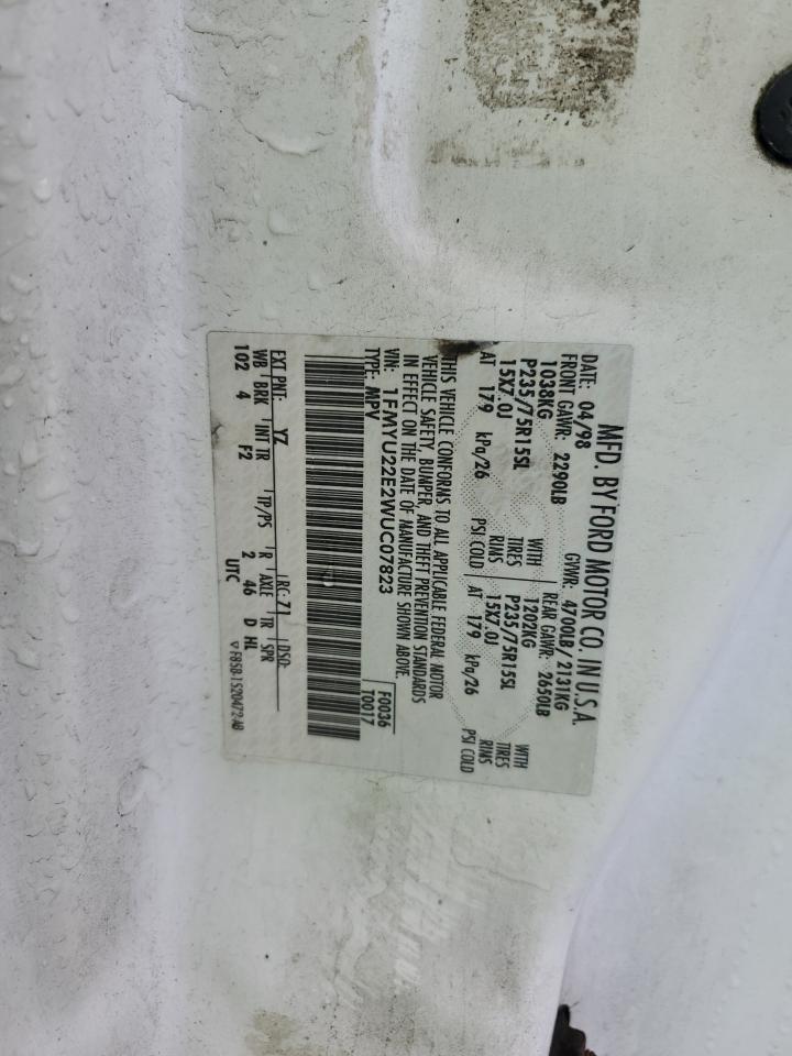 1998 Ford Explorer VIN 1FMYU22E2WUC07823 Copart auction photo, front end / undercarriage damage thumbnail 13