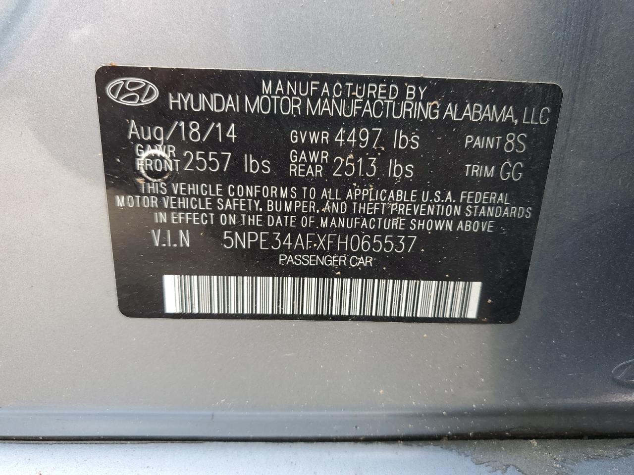 2015 Hyundai Sonata VIN 5NPE34AFXFH065537 Copart auction photo, all over damage thumbnail 12