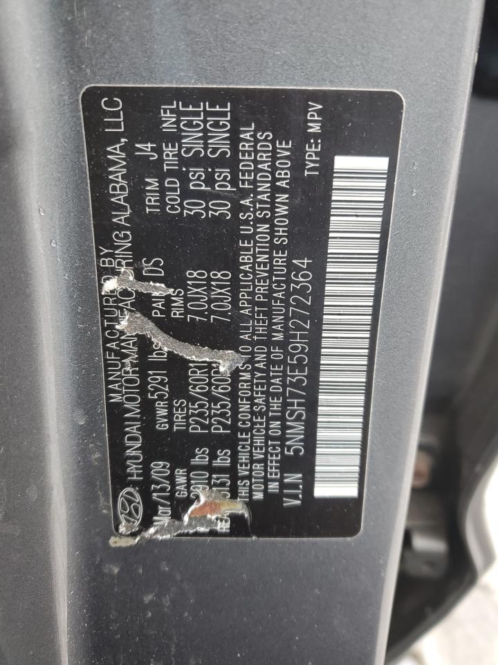2009 Hyundai Santa Fe VIN 5NMSH73E59H272364 Copart auction photo, front end damage thumbnail 13