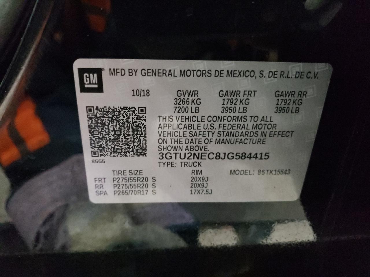 2018 GMC Sierra VIN 3GTU2NEC8JG584415 Copart auction photo, front end / side damage thumbnail 12