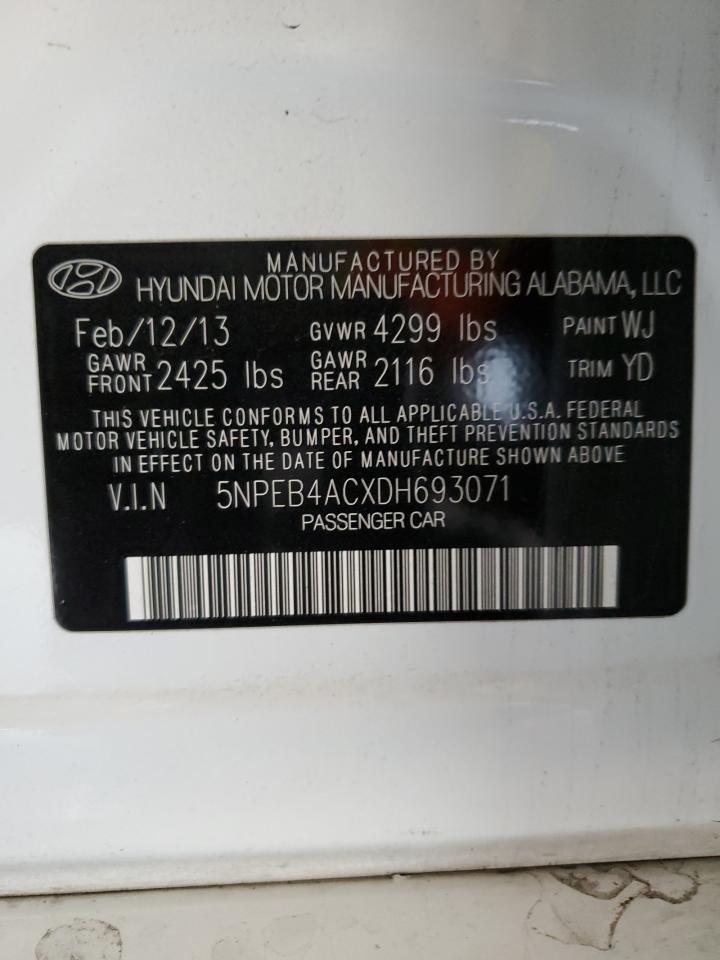 2013 Hyundai Sonata VIN 5NPEB4ACXDH693071 Copart auction photo, frame damage / mechanical damage thumbnail 12