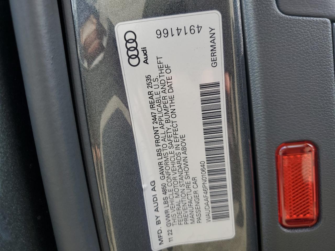 2023 Audi A4 VIN WAUDAAF46PN010640 Copart auction photo, front end / undercarriage damage thumbnail 12