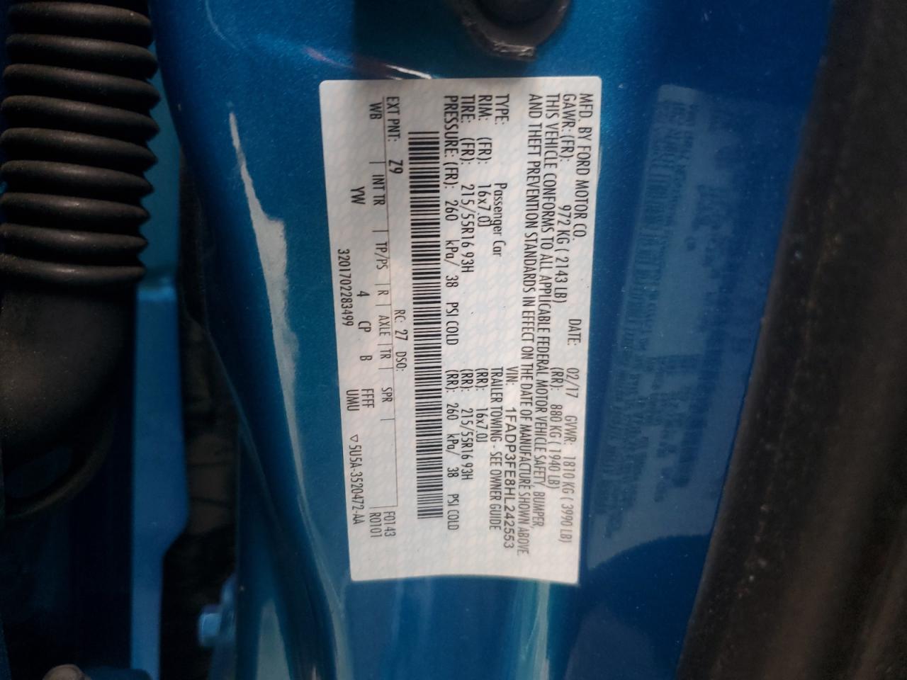 2017 Ford Focus VIN 1FADP3FE8HL242553 Copart auction photo, front end damage thumbnail 12