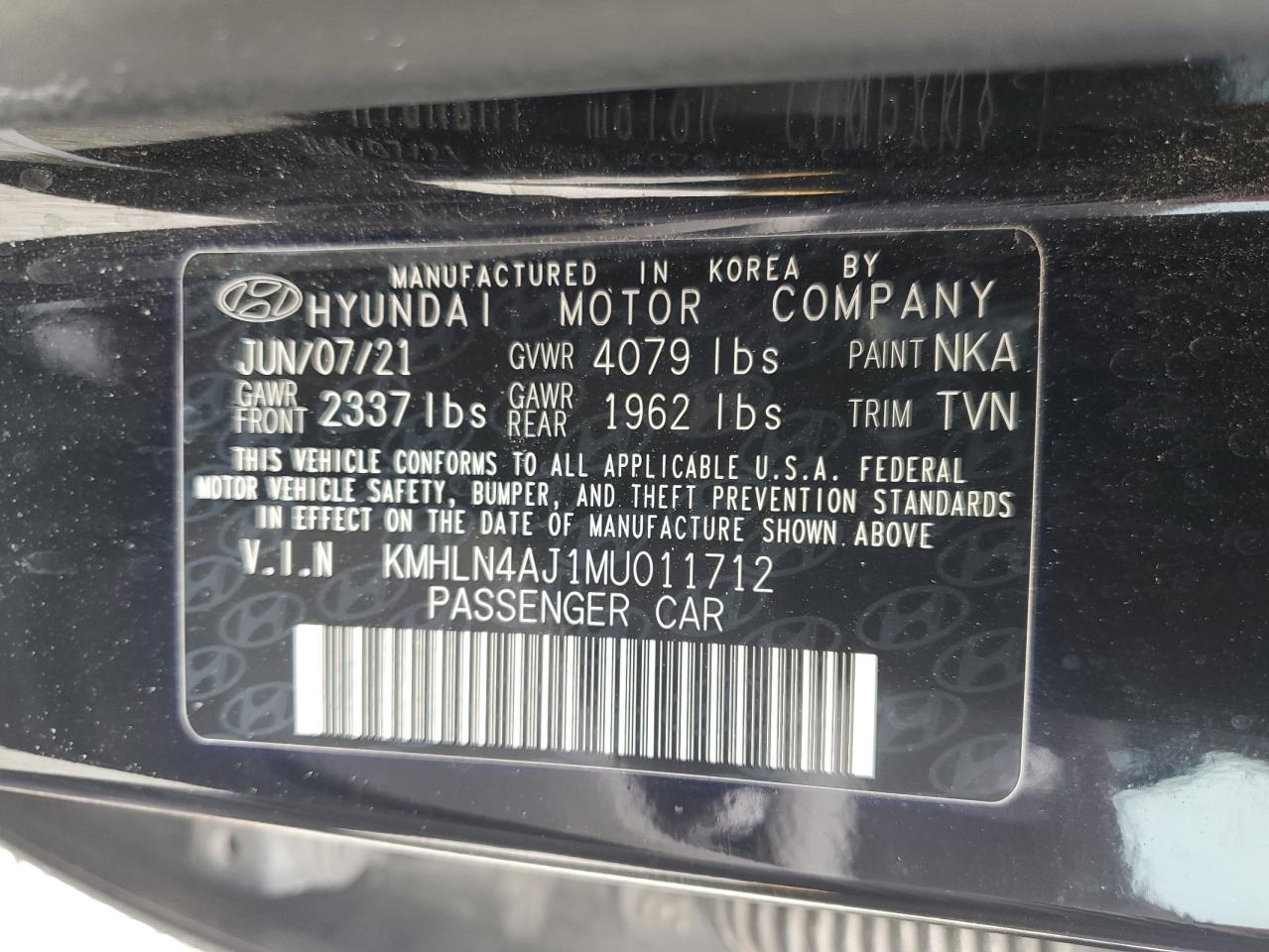 2021 Hyundai Elantra VIN KMHLN4AJ1MU011712 Copart auction photo, undercarriage damage thumbnail 12