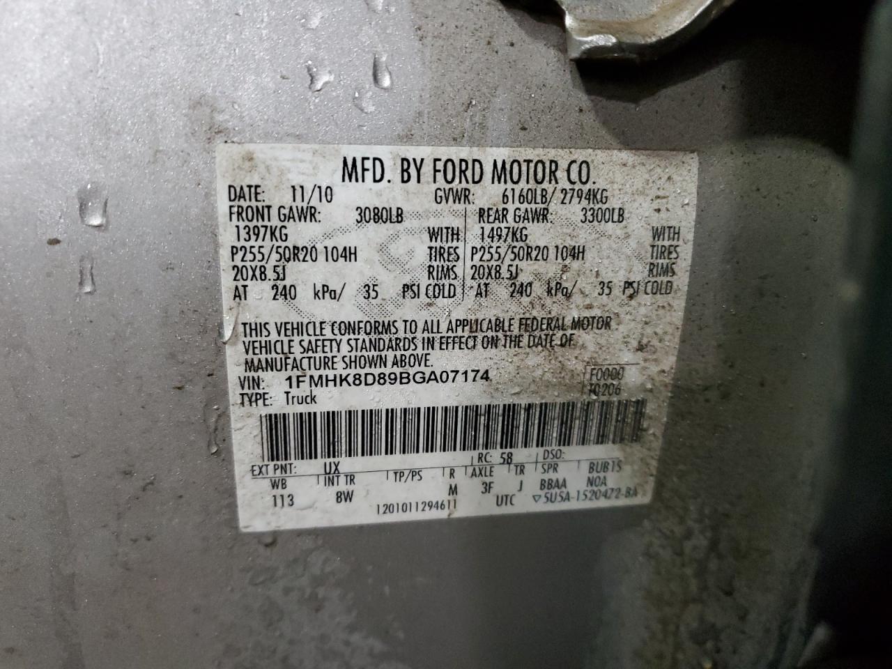 2011 Ford Explorer VIN 1FMHK8D89BGA07174 Copart auction photo, front end damage thumbnail 13