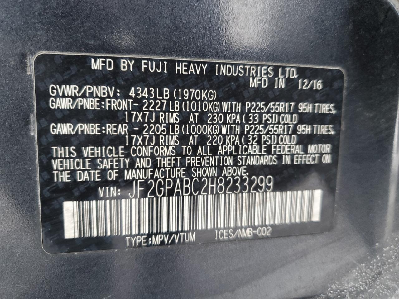 2017 Subaru XV VIN JF2GPABC2H8233299 Copart auction photo, all over / minor dent/scratches damage thumbnail 14