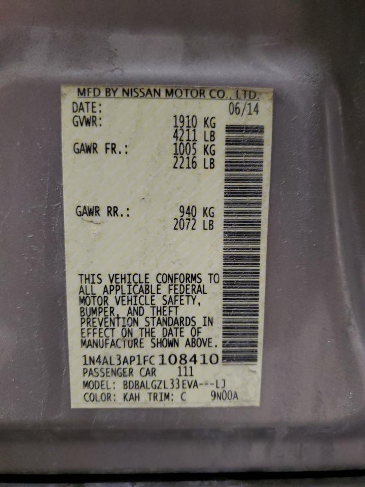 2015 Nissan Altima VIN 1N4AL3AP1FC108410 Copart auction photo, front end damage thumbnail 12