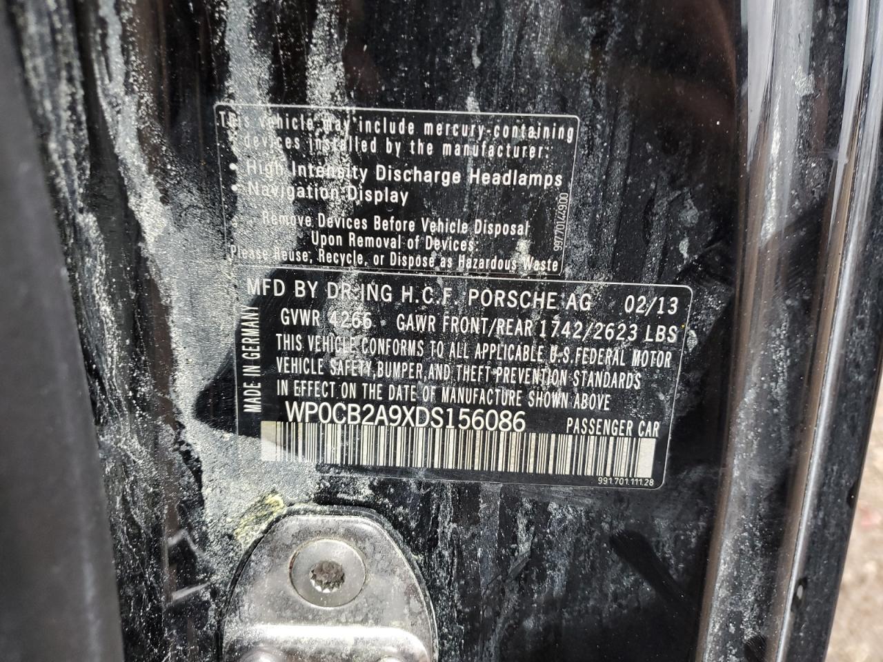 2013 Porsche 911 VIN WP0CB2A9XDS156086 Copart auction photo, burn - engine damage thumbnail 12