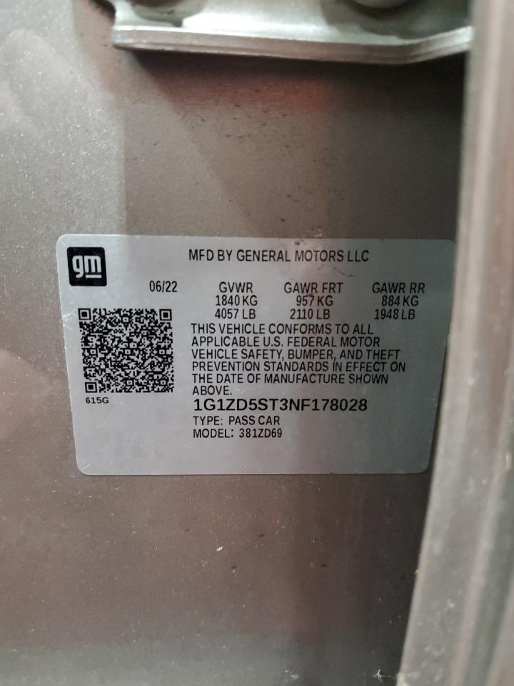 2022 Chevrolet Malibu VIN 1G1ZD5ST3NF178028 Copart auction photo, front end / mechanical damage thumbnail 12