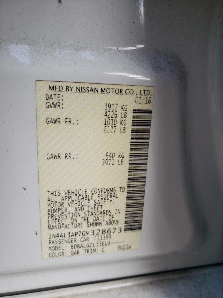 2016 Nissan Altima VIN 1N4AL3AP7GN328673 Copart auction photo, front end damage thumbnail 13