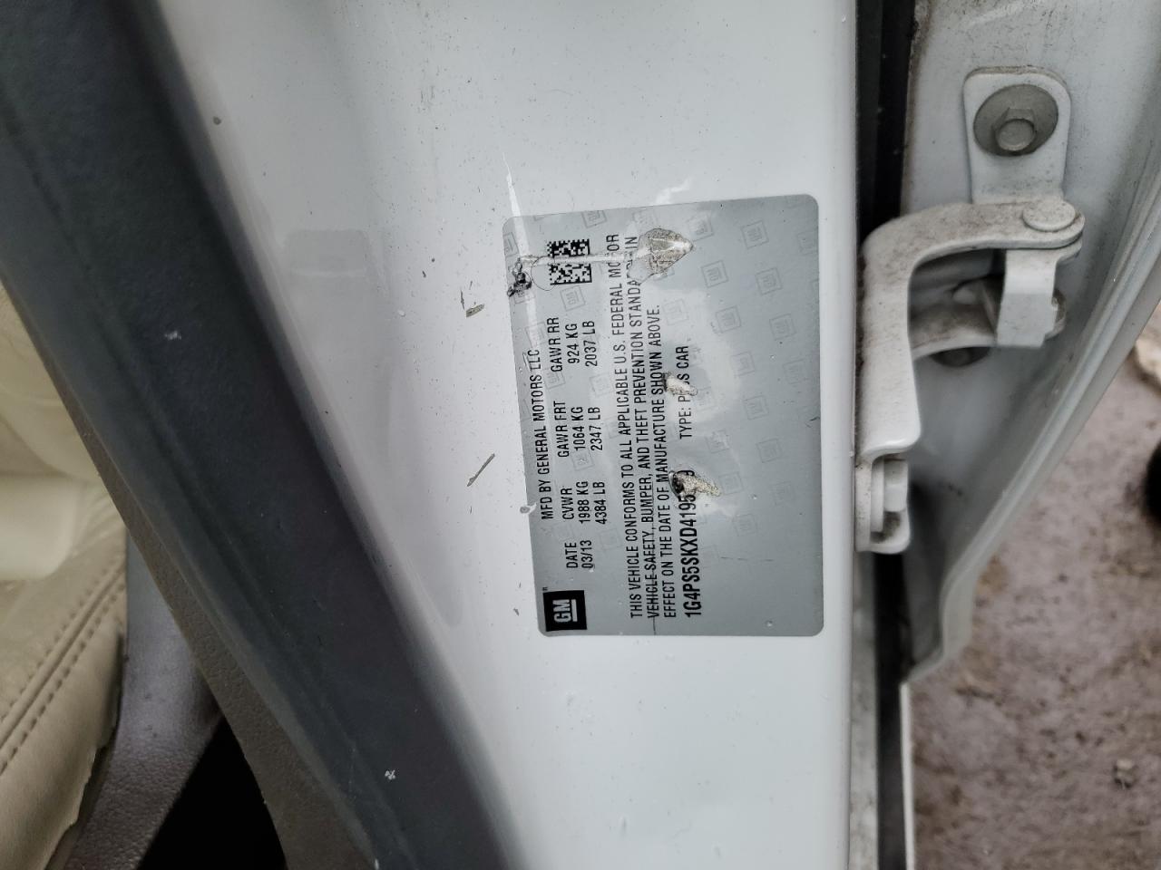 2013 Buick Verano VIN 1G4PS5SKXD4195149 Copart auction photo, front end / side damage thumbnail 13