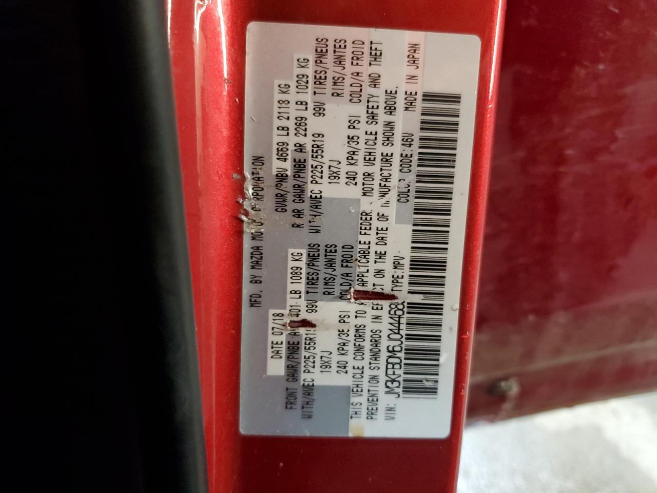 2018 Mazda CX-5 VIN JM3KFBDM6J0444685 Copart auction photo, side / front end damage thumbnail 13