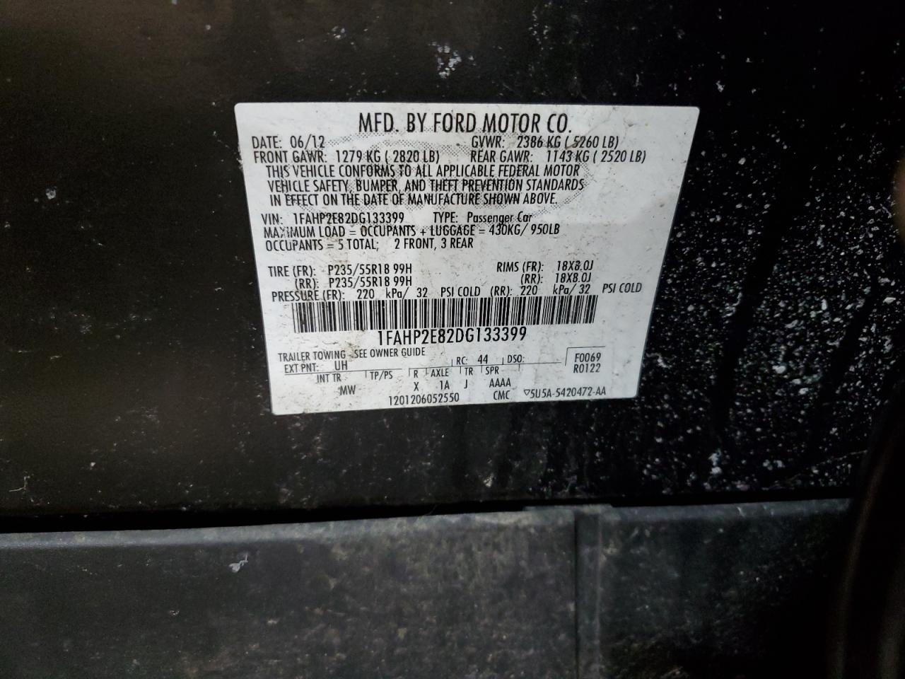 2013 Ford Taurus VIN 1FAHP2E82DG133399 Copart auction photo, undercarriage damage thumbnail 14
